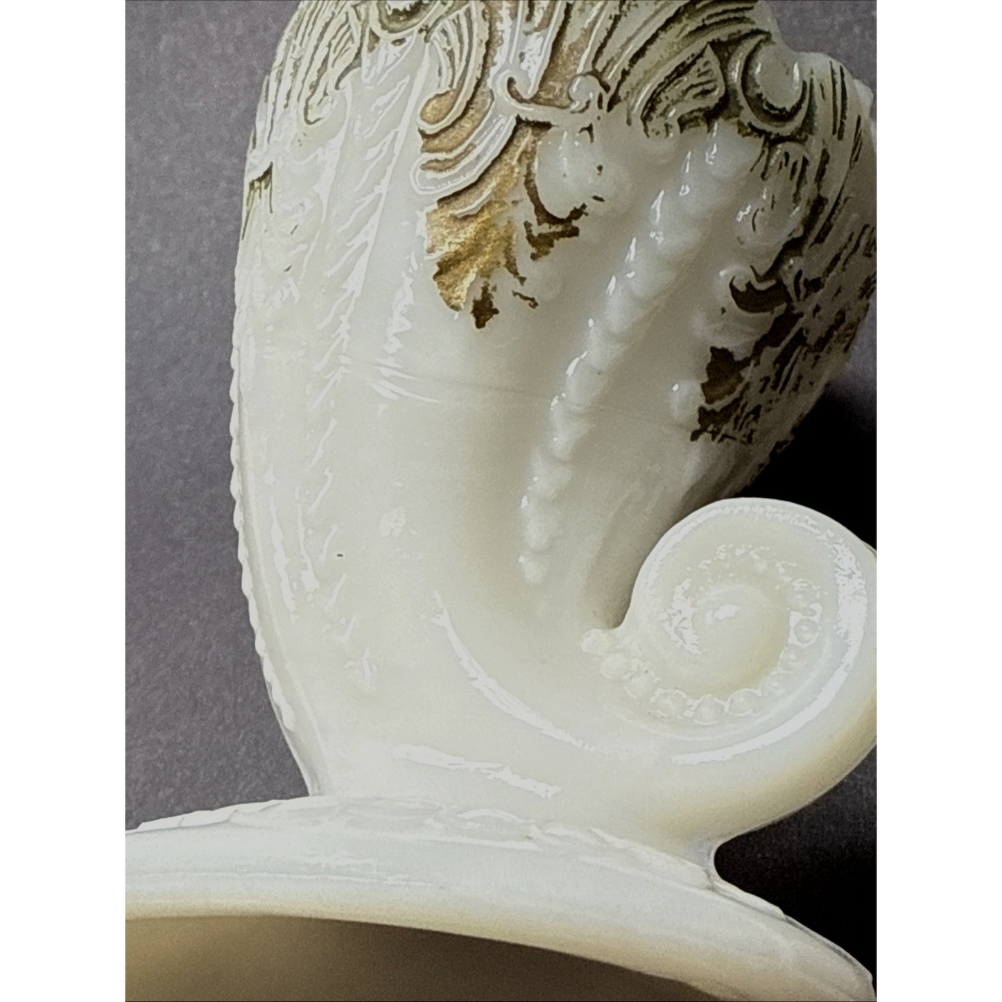 Antique EAPG Milk Glass Cornucopia Toothpick Match Holder Ornate