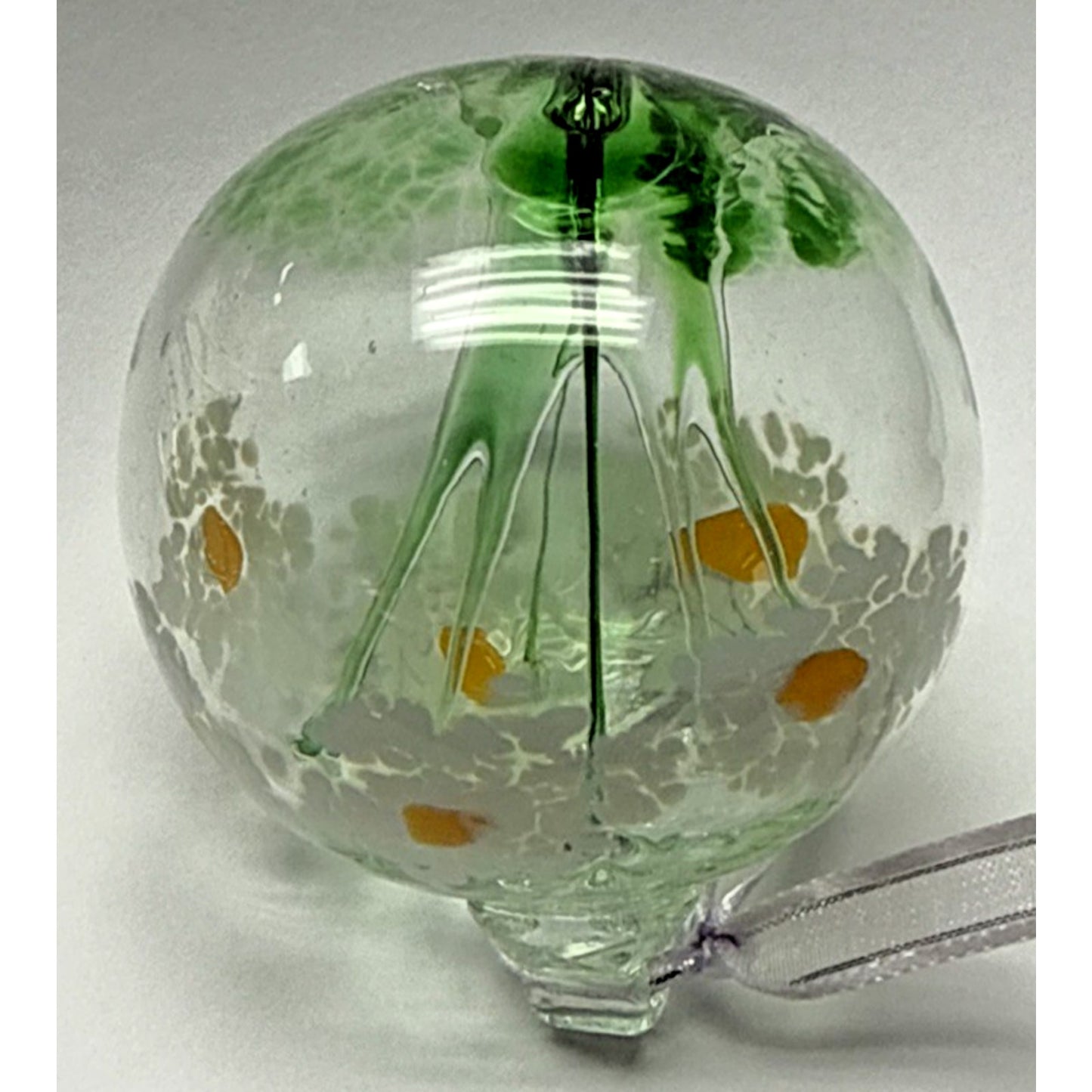 Kitras Glass Blown Long Stem Daisy Flower Blossom Ball Hanging Ornament Orb