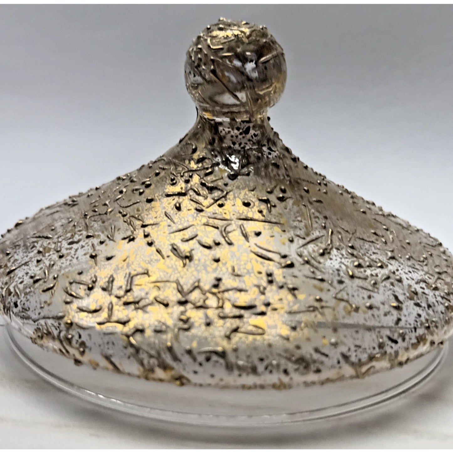 MCM West Virginia Glass Golden Brocade Splatter Candy Jar Circus Tent Apothecary