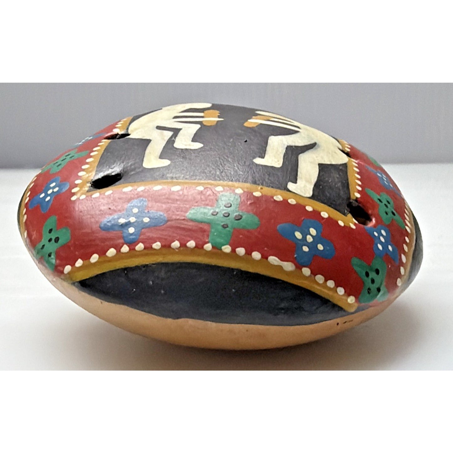 Native Southwest Kokopelli Whistle Hand Painted Clay Ocarina Flute Pendant