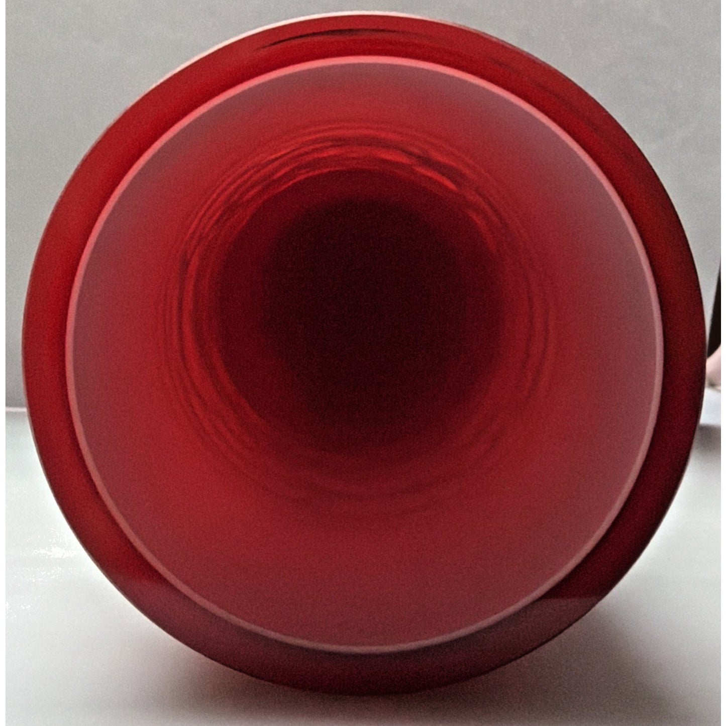MCM Red Cased White Cylinder Vase Abstract Black Threaded Strapping Large