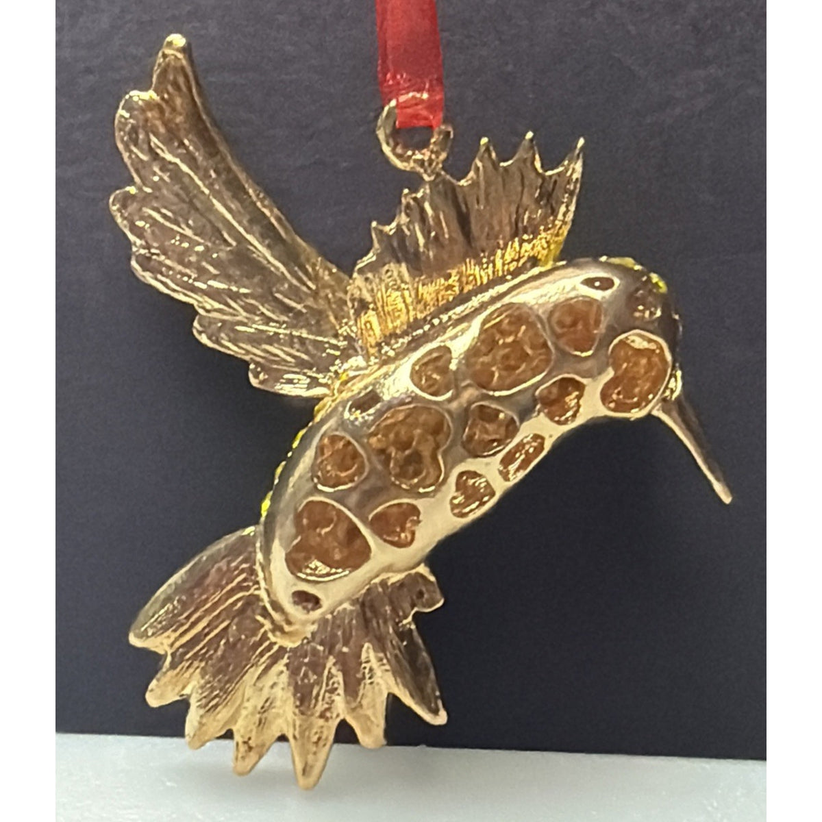 Rhinestone Gold Yellow Hummingbird Ornament Black Eyes