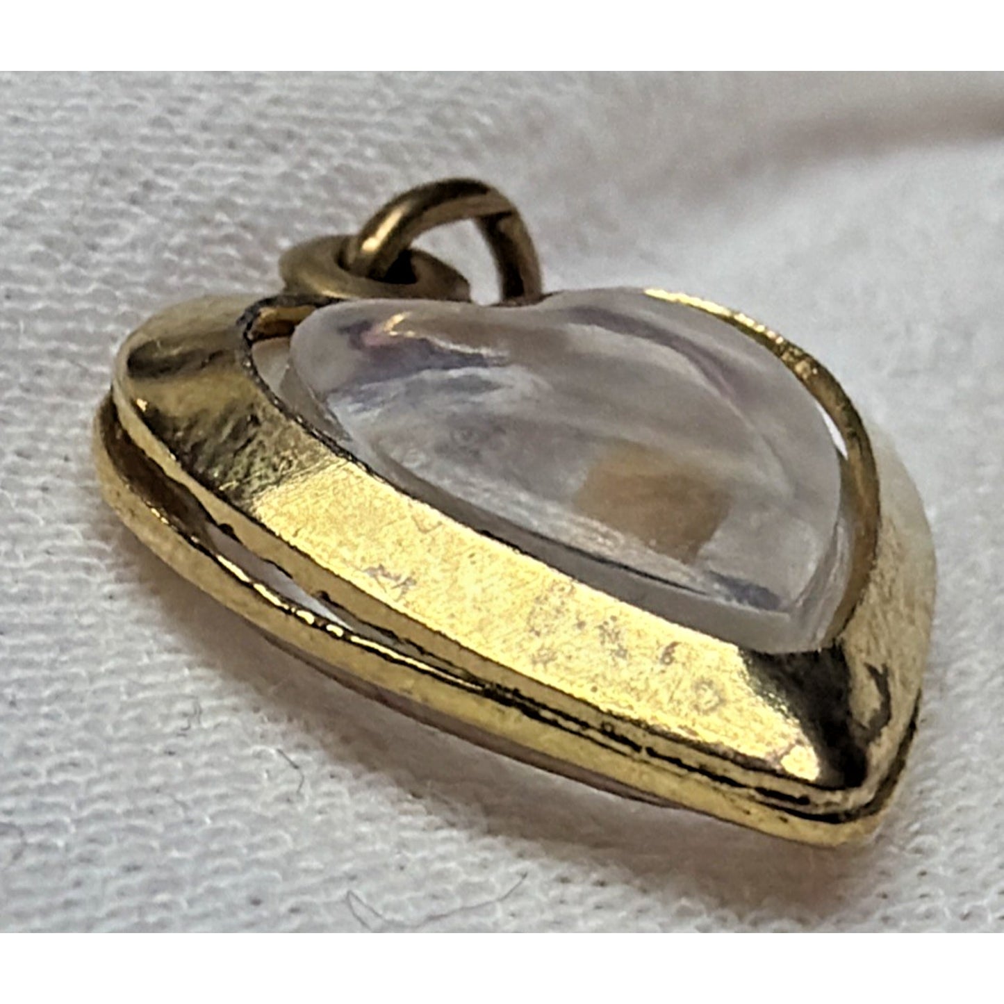 Vtg Gold Plated Lucite Mustard Seed Heart Pendant Charm Religious Amulet As Is