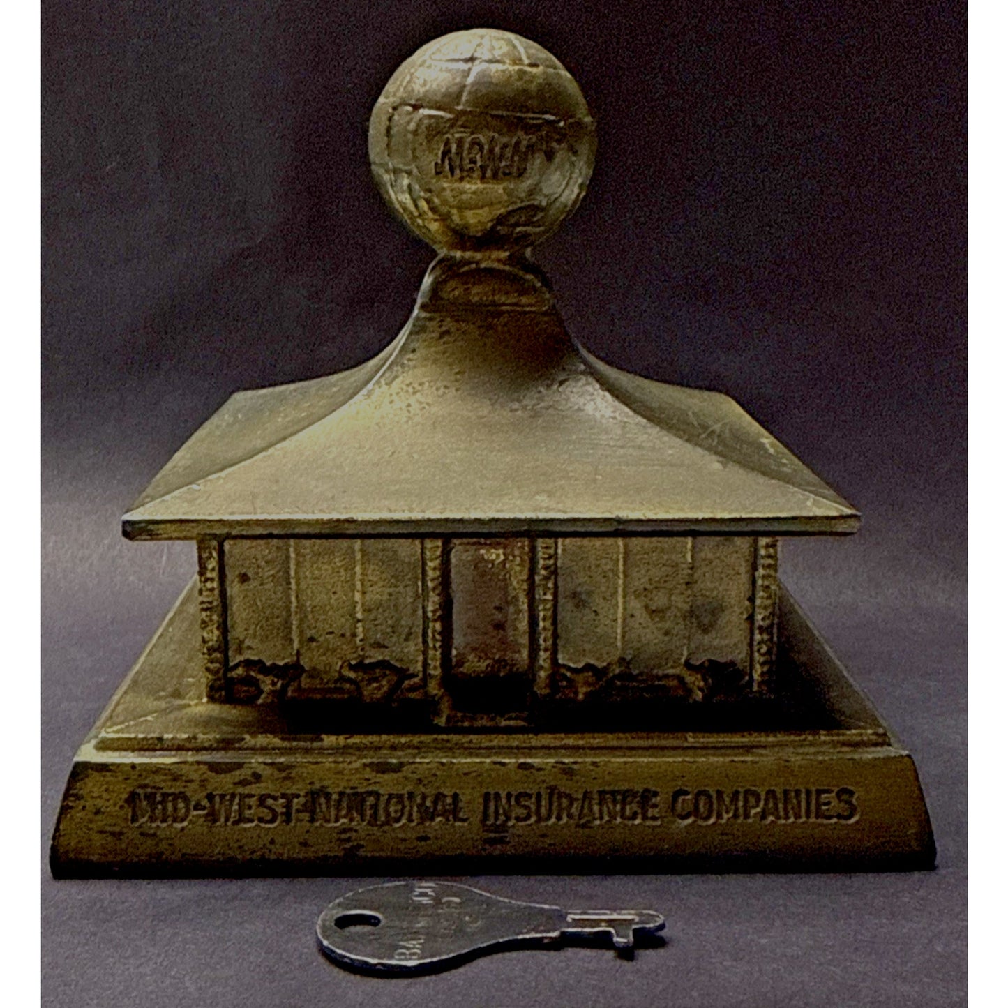 Banthrico Midwest National Piggy Bank Farm Insurance Coin Bank Key