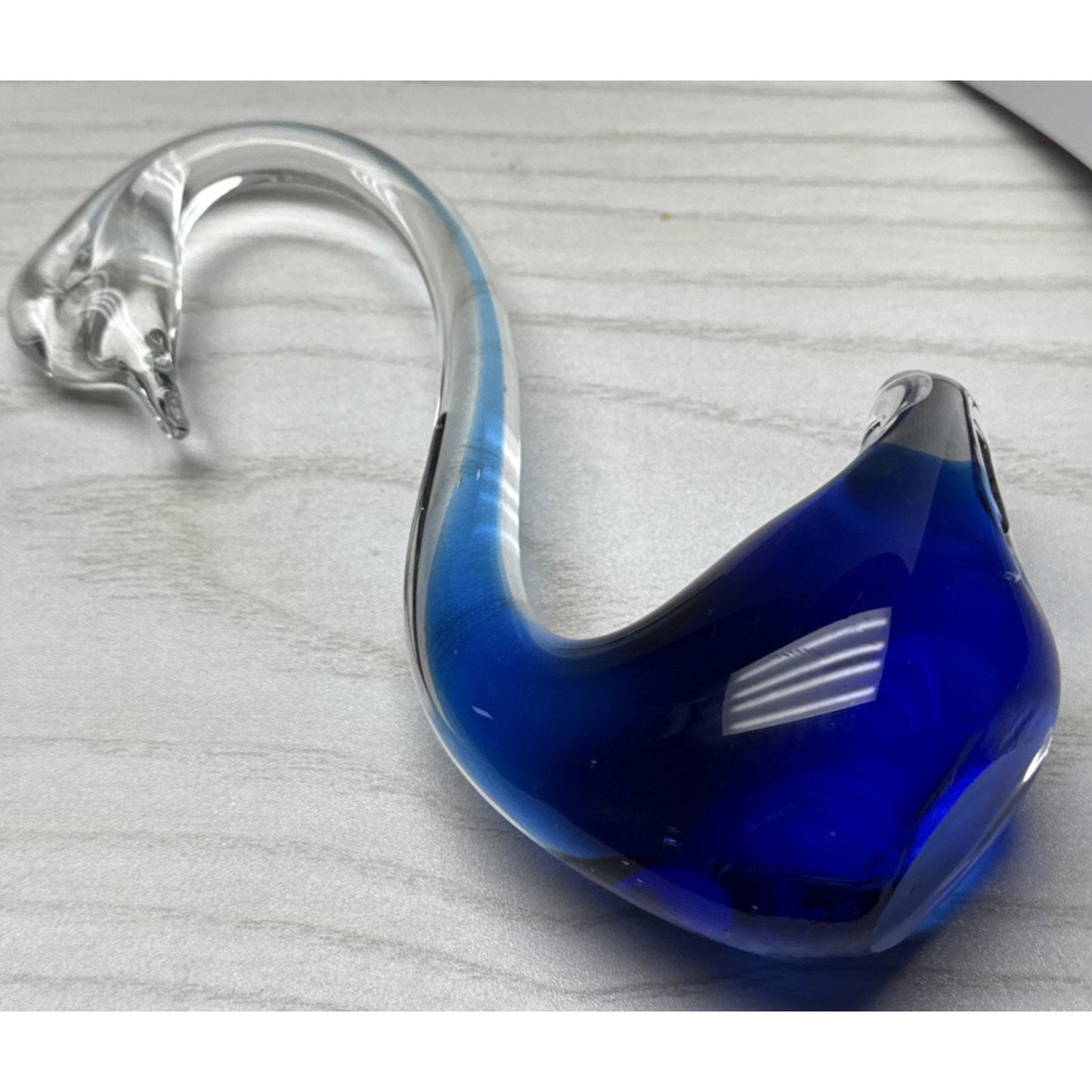 Vtg Murano Sommerso Art Glass Swan Long Neck Figurine Cobalt Blue Paperweight