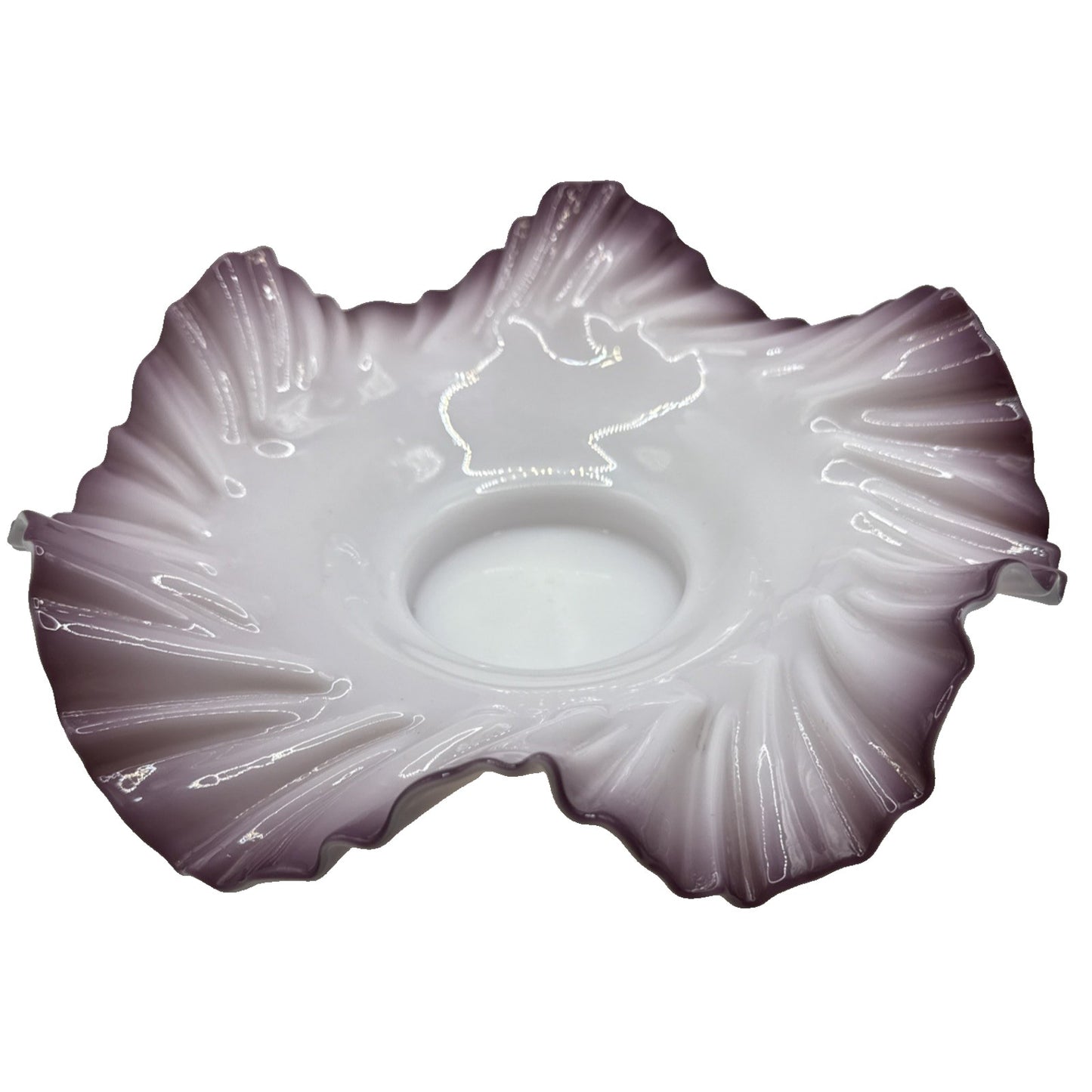 Victorian Brides Basket Bowl Purple Ruffled Wavy Rim Opalescent Glass