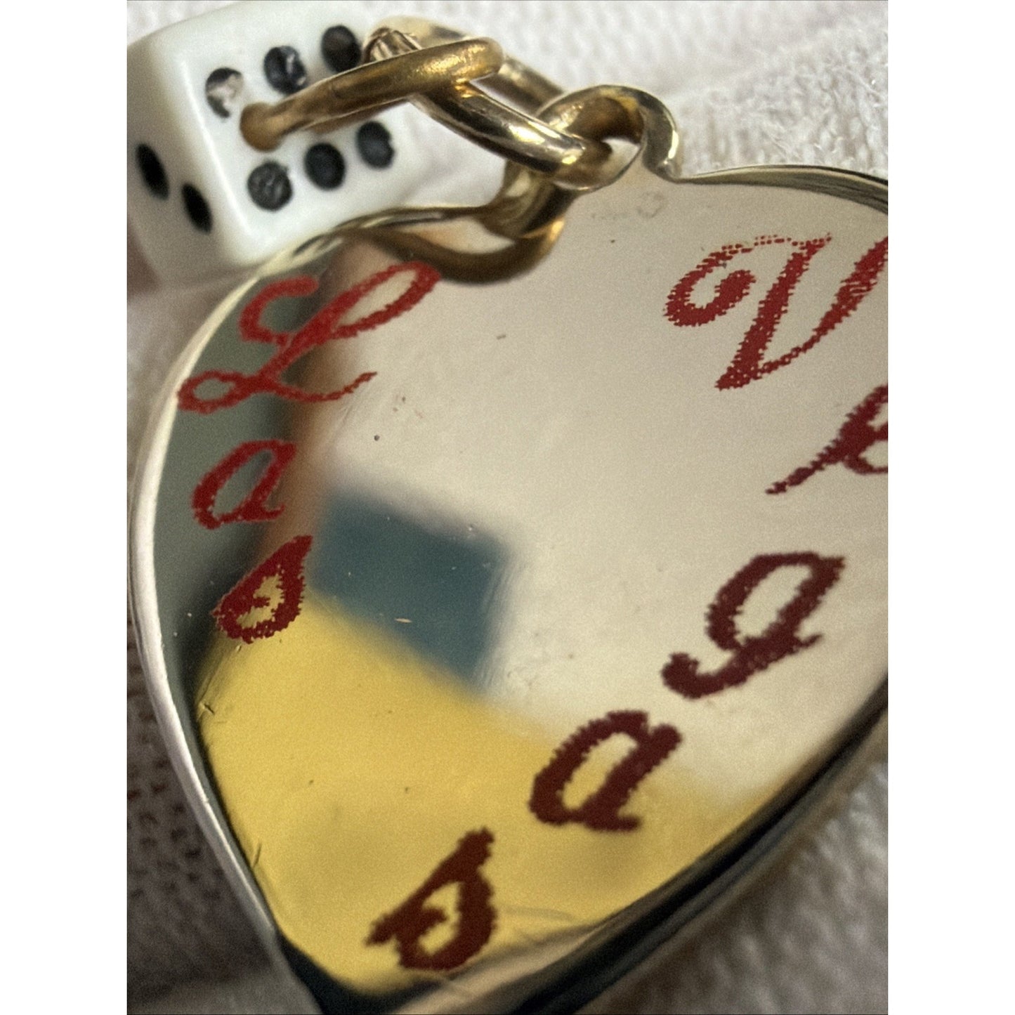 Vintage Las Vegas Gold Tone Heart Charm Pendant Dice Die