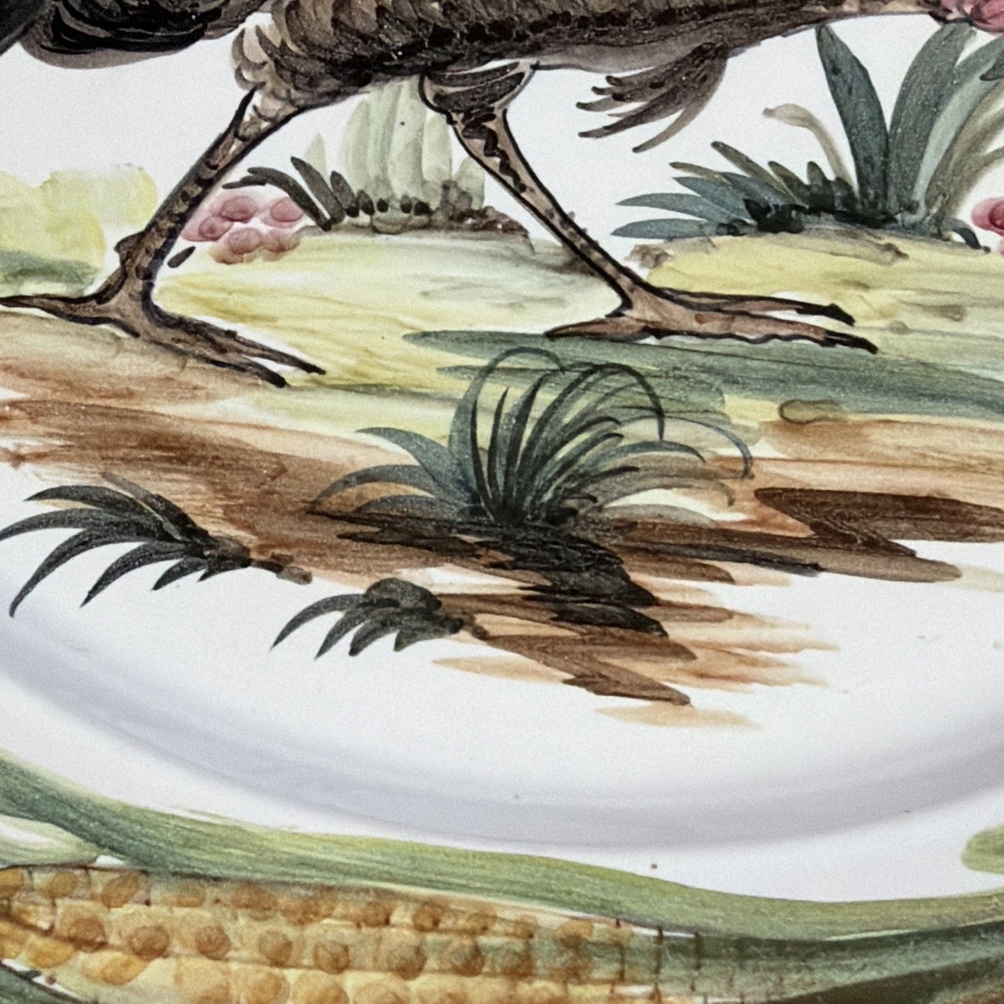 Italy Majolica Pottery Plate Hand Painted Turkey Porcelain Glazed Signed As Is