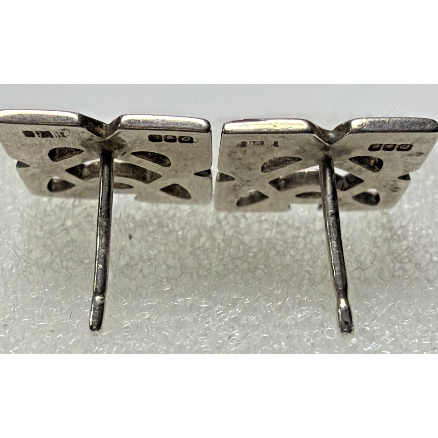 Vtg Dublin Ireland Celtic Stud Earrings Cut Out Square Sterling Signed No Backs