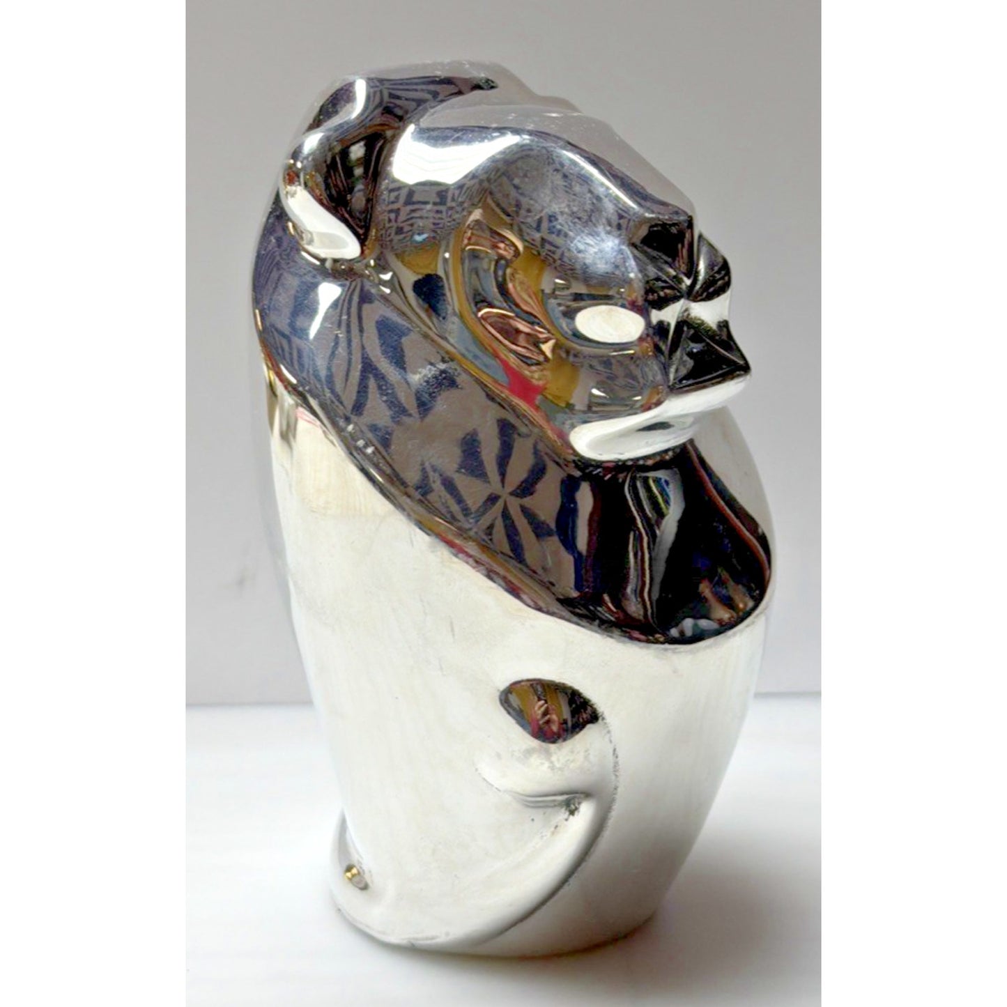 MCM Cast Metal Aluminum Chrome Lion Paperweight Statue Heavy Ornament