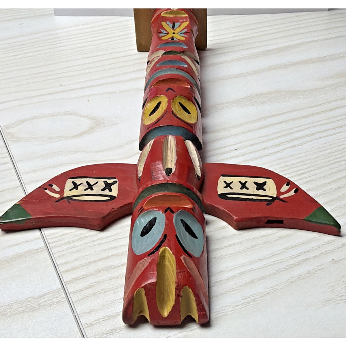 Vintage Native American Wood Carved Totem Pole Hand Painted As Is