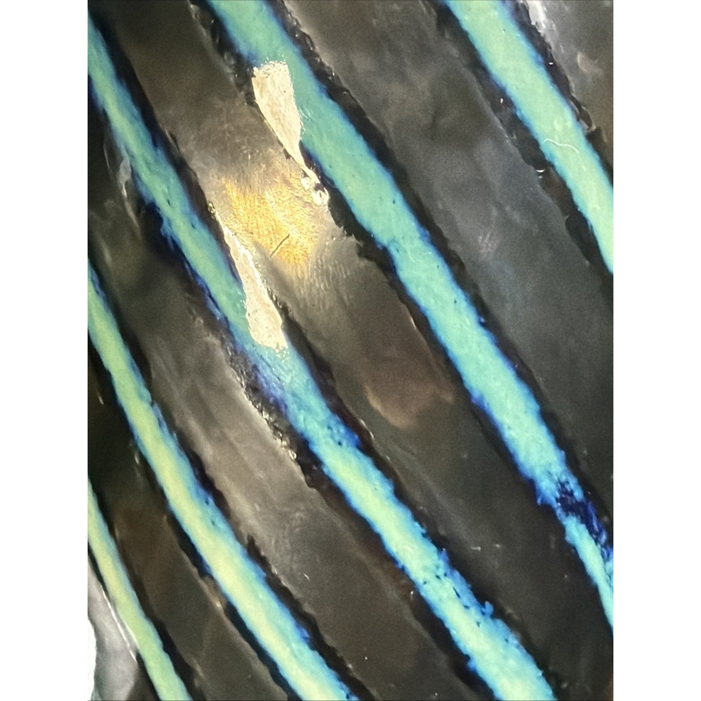 Jon Bush Iridescent Art Glass Vase Black Green Spiral Abstract Red Lip Signed