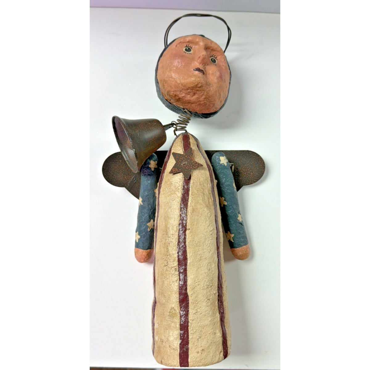 Aunt Stellas Folk Art Americana Liberty Doll Bell Angel Wings Stars Paper Mache