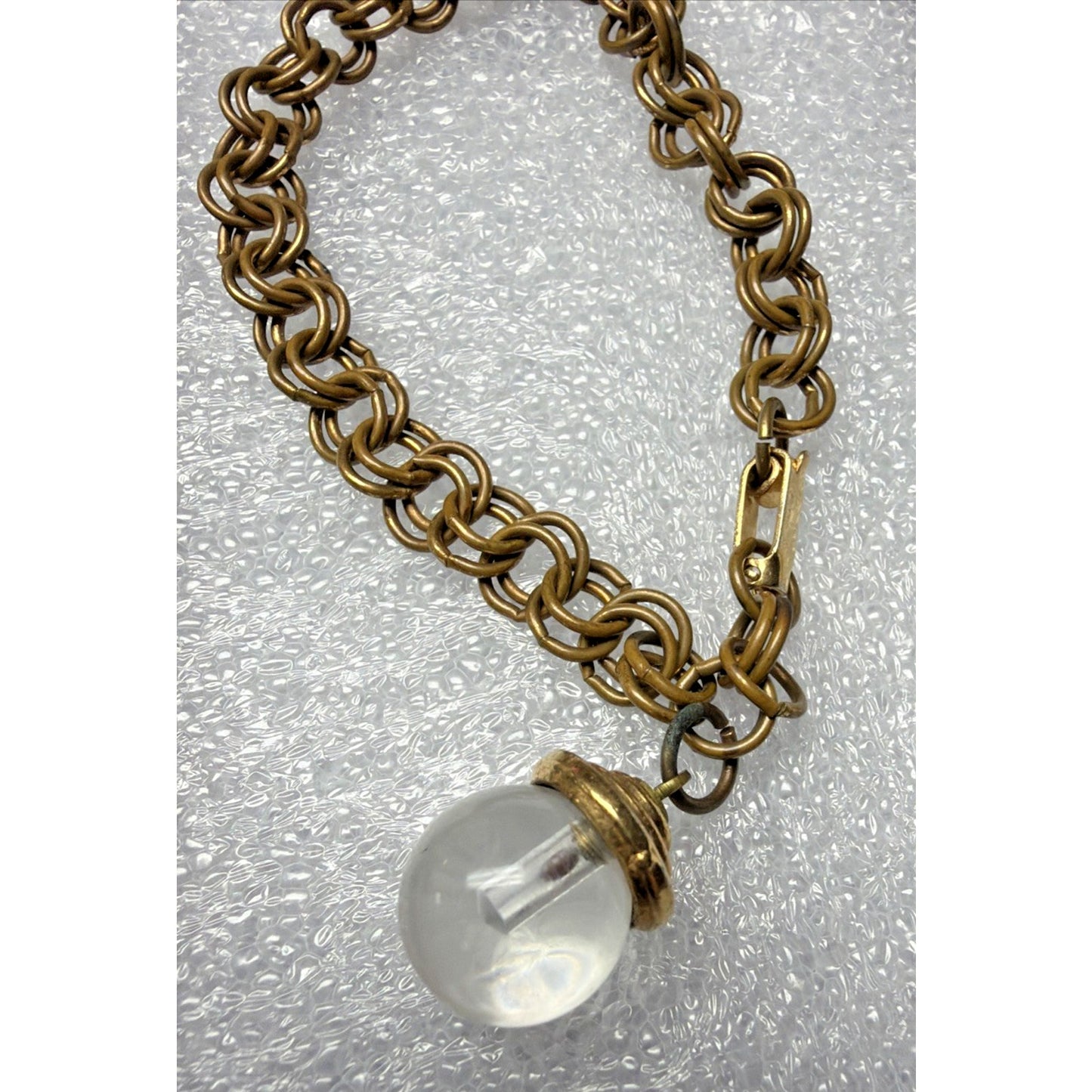 Vintage Lucite Globe Mustard Seed Double Rolo Chain Charm Bracelet