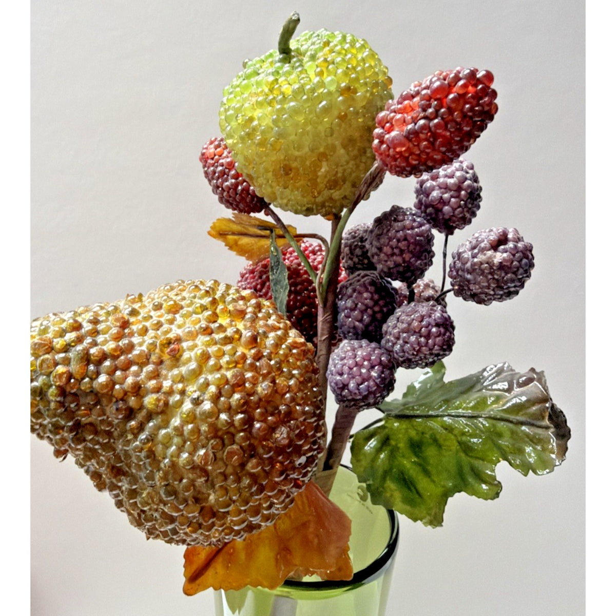 Vintage Glass Beaded Jeweled Faux Fruit Bouquet Pear Pomegranate Raspberry Grape