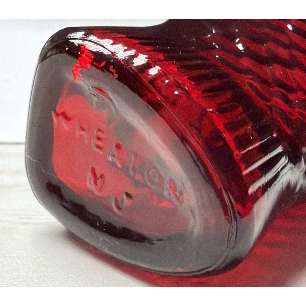 Vtg Wheaton Glass Doctor Fischs Bitters Ruby Red Glass Fish Mini Bottle Cork