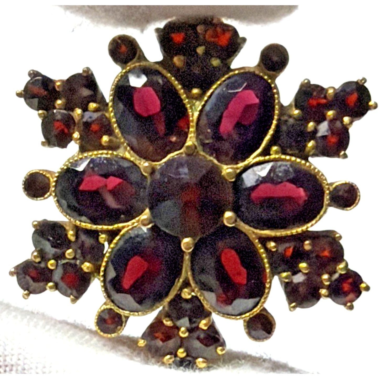 Victorian Red Garnet Star Snowflake Cluster Germany Brooch Pin Screw Earrings