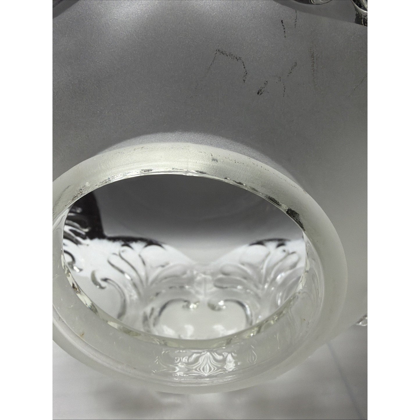 Hollywood Regency Glass Ceiling Light Lamp Globe Shade Satin Ornate Puffy As Is