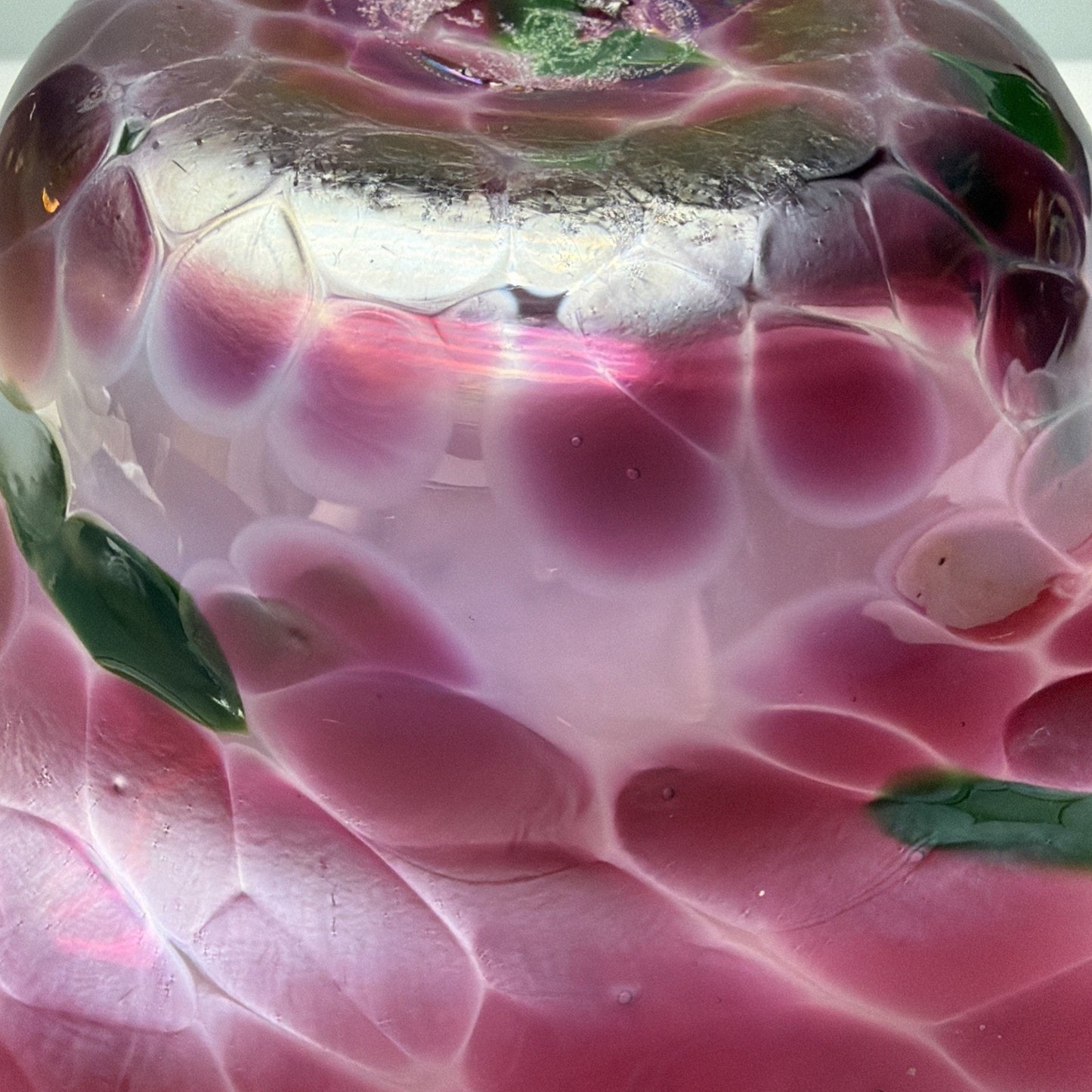 Vintage Blown Glass Bowl Iridescent Mottled Green Cranberry Purple Gold