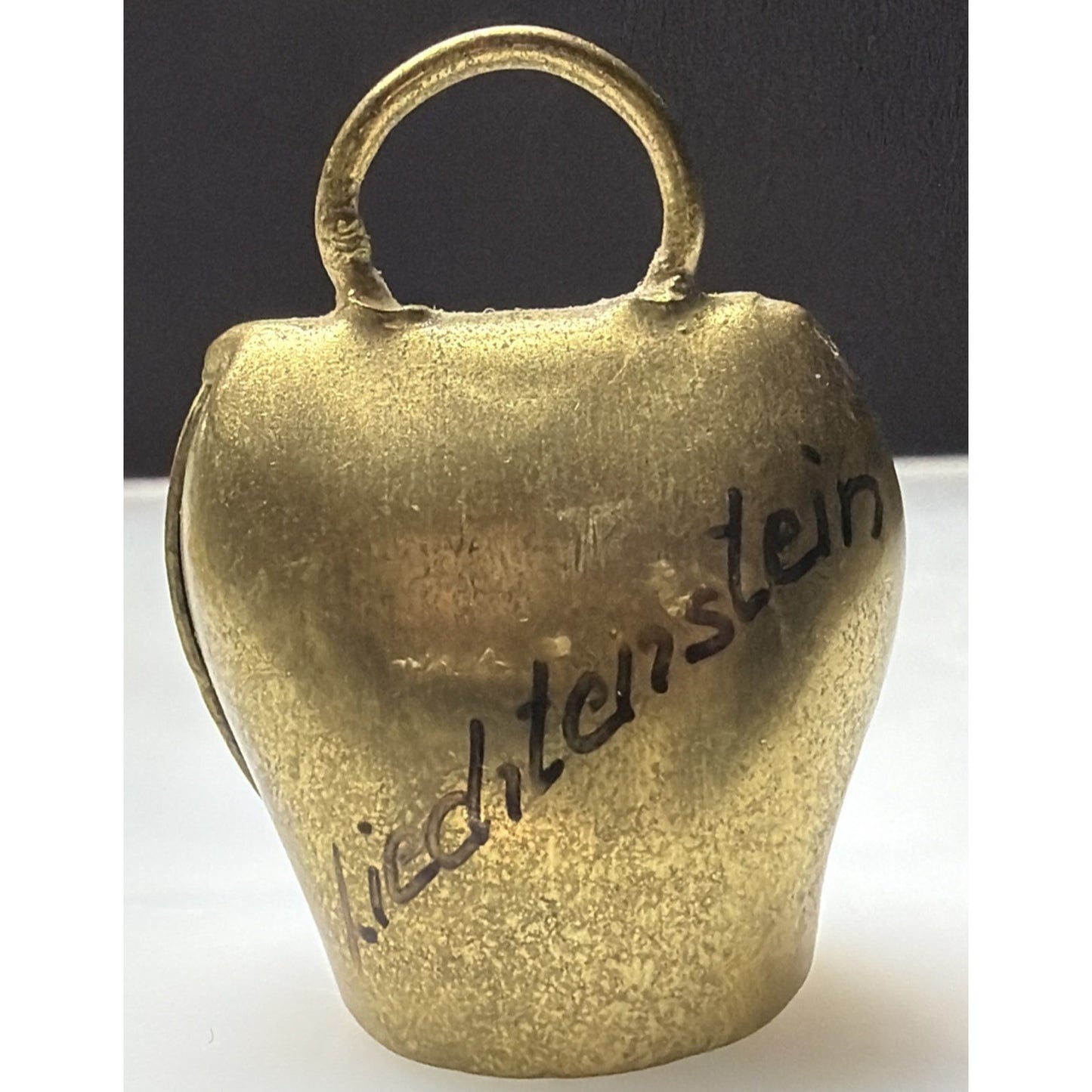 Vintage Gold Metal Brass Cow Bell Hand Painted Flower Blue Floral Liechtenstein