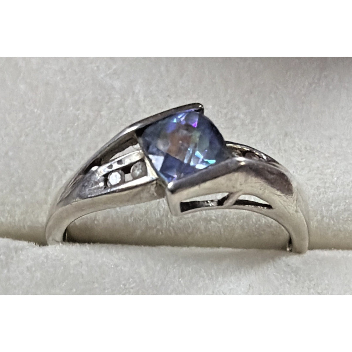Vintage Star Ring Inc P4SR Diamond Topaz Ring Platina 4 Sz 7 Read Description