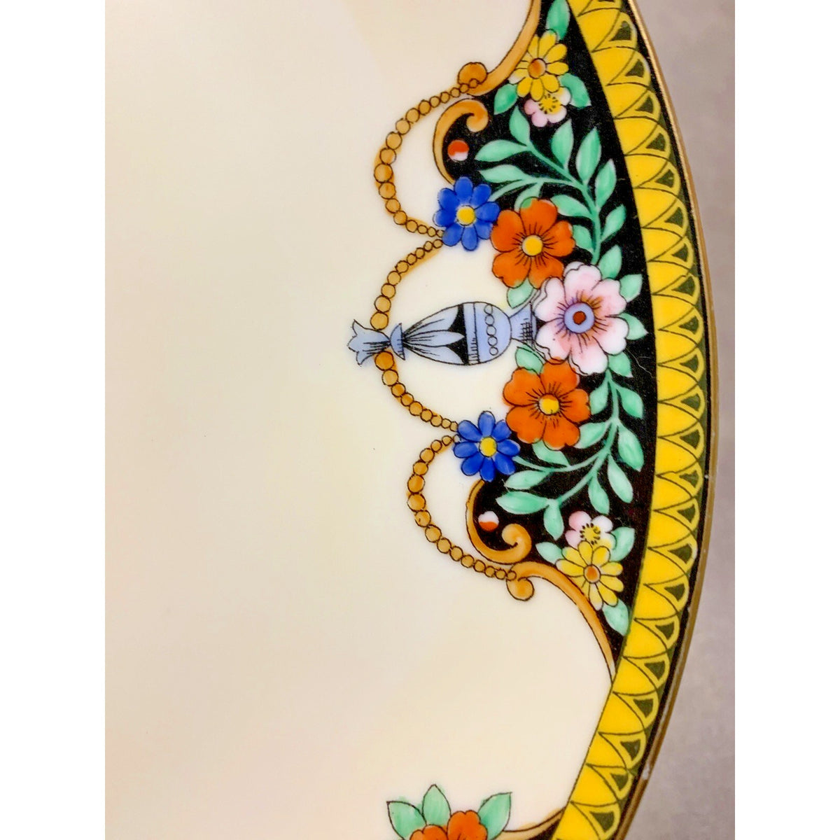 Art Deco Noritake Morimura Japan Hand Painted Serving Plate Handles Black Floral