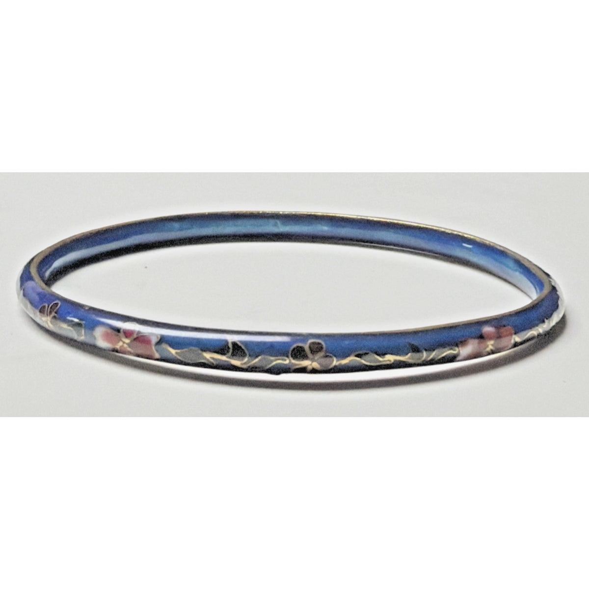 Vintage Chinese Cloisonne Floral Flower Bangle Bracelets Blue Enamel As Is