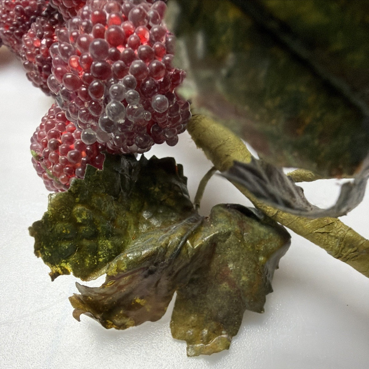 MCM Grape Cluster Glass Beaded Stem Leaves Fruit Red As Is