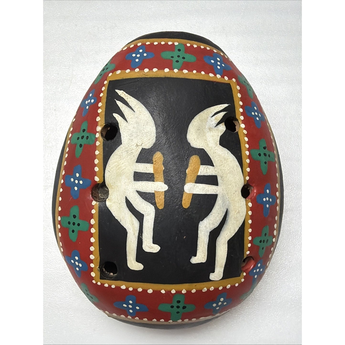 Native Southwest Kokopelli Whistle Hand Painted Clay Ocarina Flute Pendant