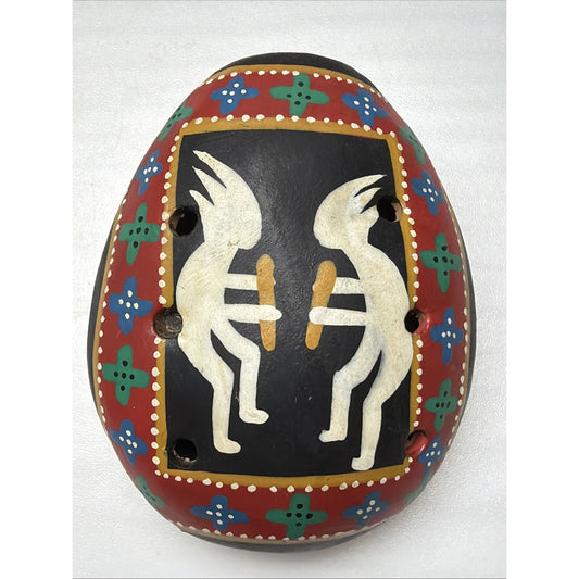 Native Southwest Kokopelli Whistle Hand Painted Clay Ocarina Flute Pendant