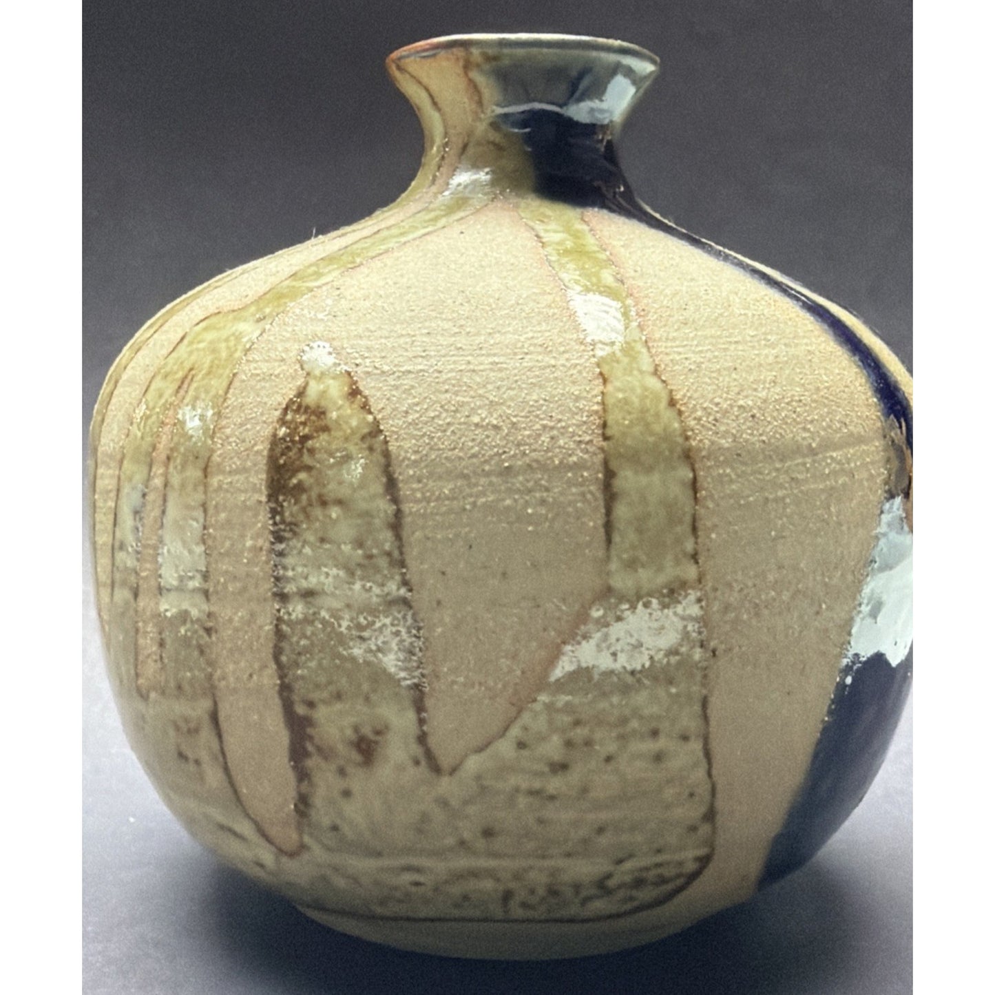 Mid Century OMC Japan Pottery Weed Pot Vase Mini Glazed Abstract Stripes