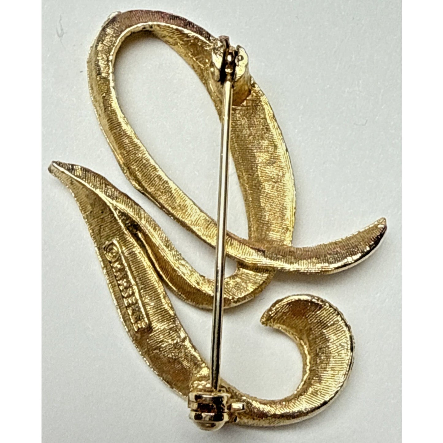 Vintage 70s Mamselle Brooch Pin Gold Tone Brushed Letter G Monogram Initial