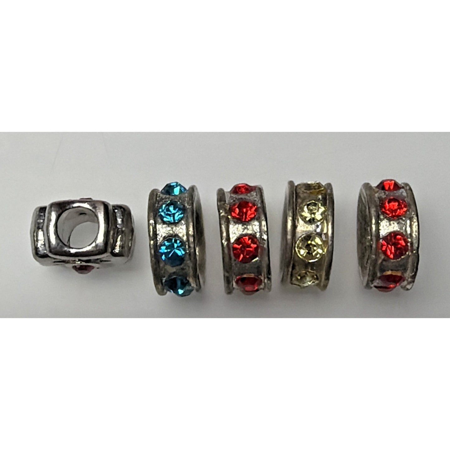Vtg Lot of 5 Rhinestone Spacer Beads Floral Silver