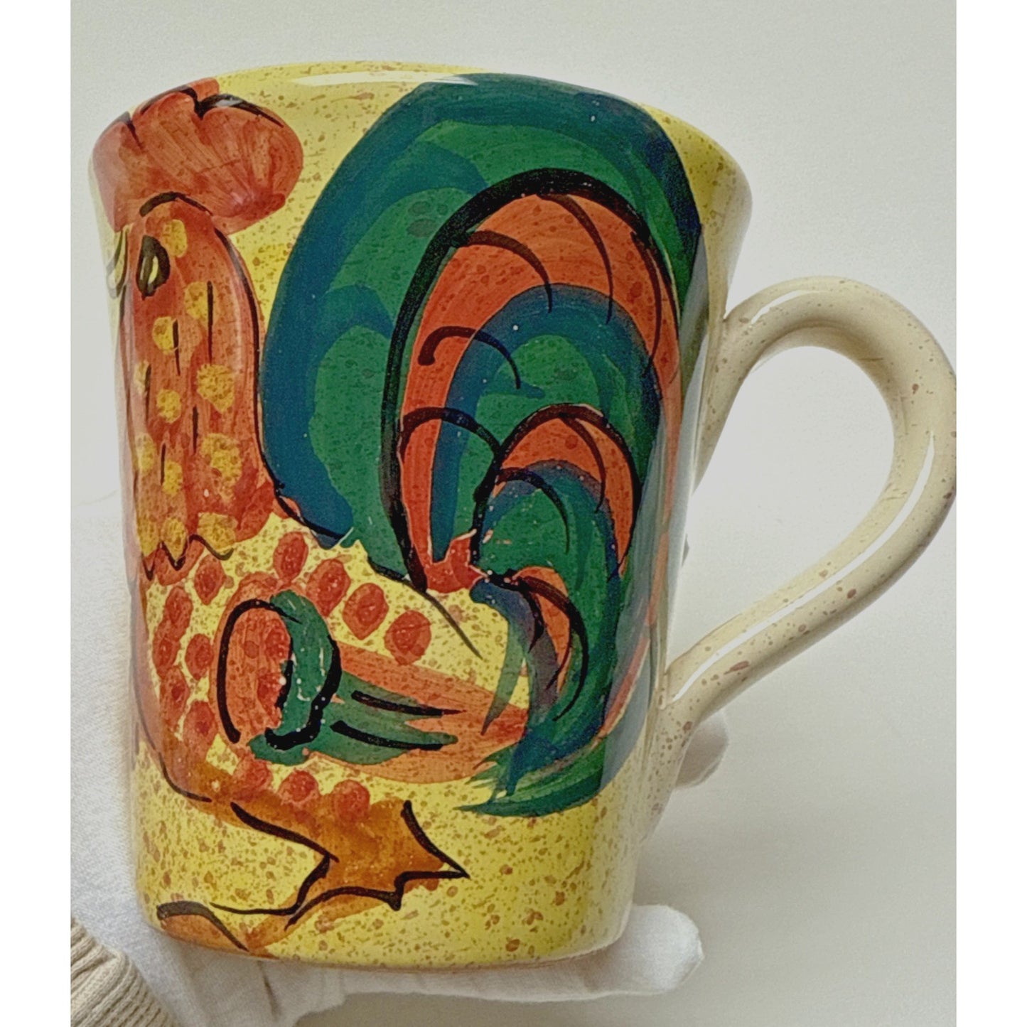 Vintage Lot of 2 Sara Hand Painted Rooster Mugs Italy Folk Art Farmhouse