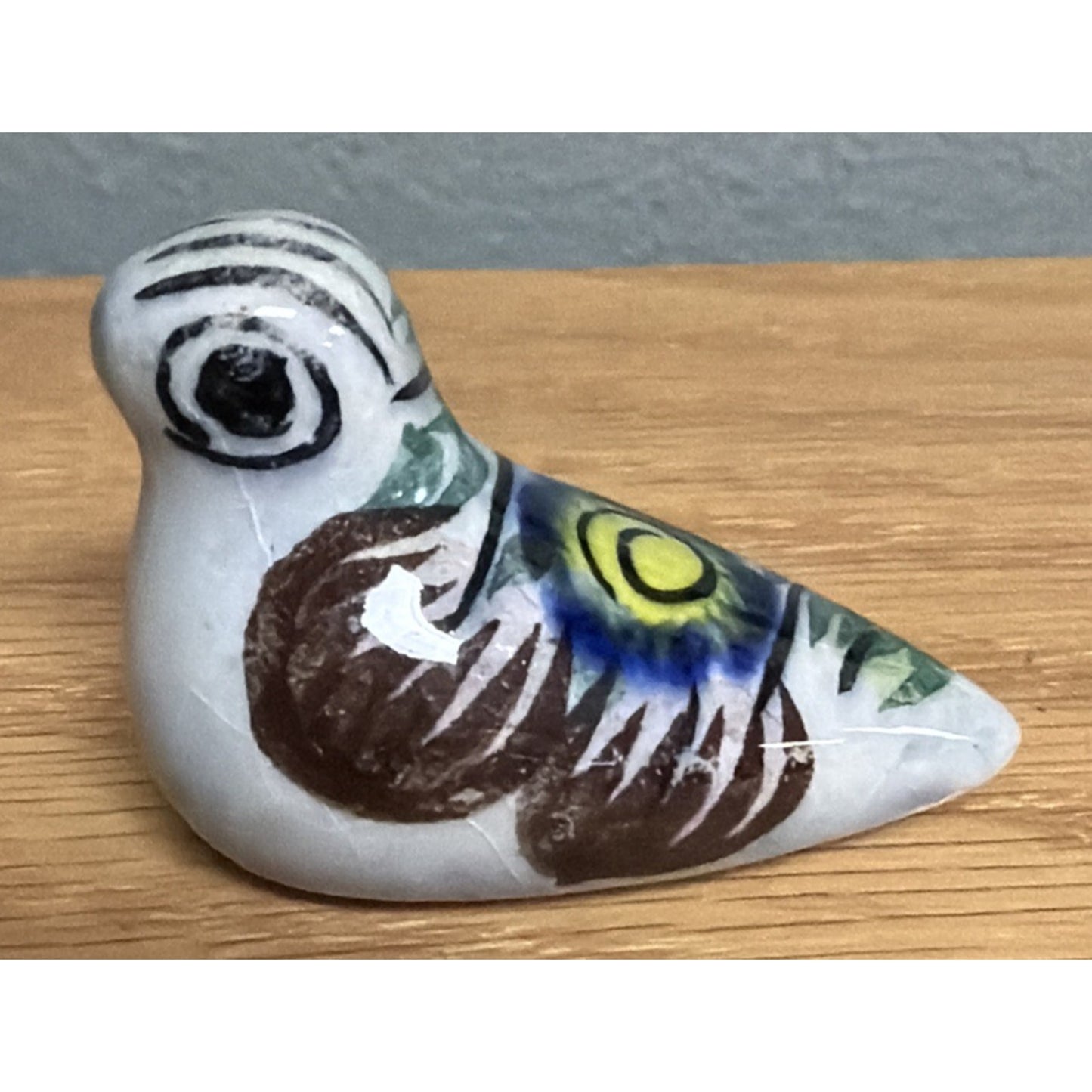 Vtg Mexican Tonala Pottery Mini Bird Hand Painted Glazed Floral Signed As Is