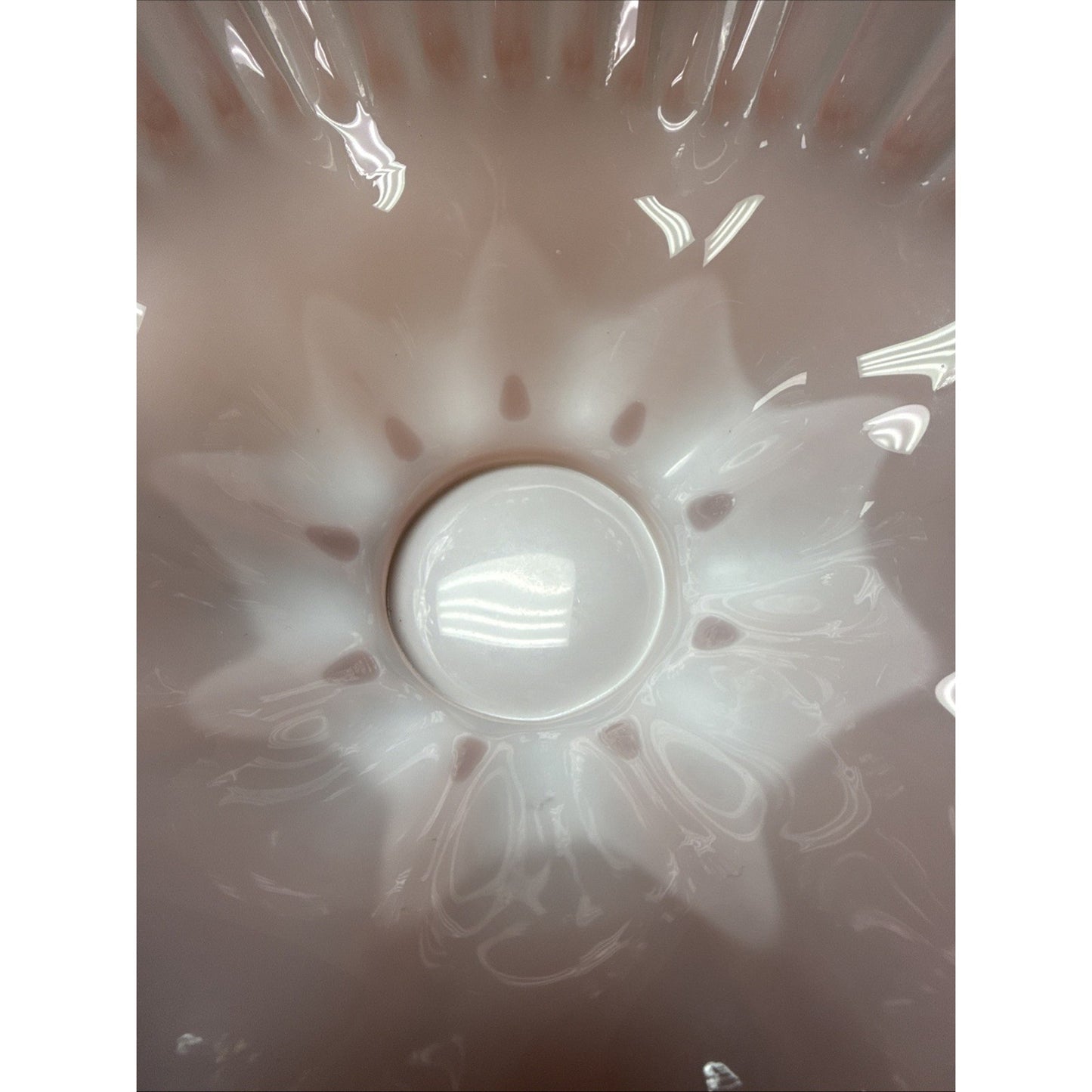 Vintage Fenton Glass Rose Overlay Pink Melon Bowl Crimped Wavy Edge