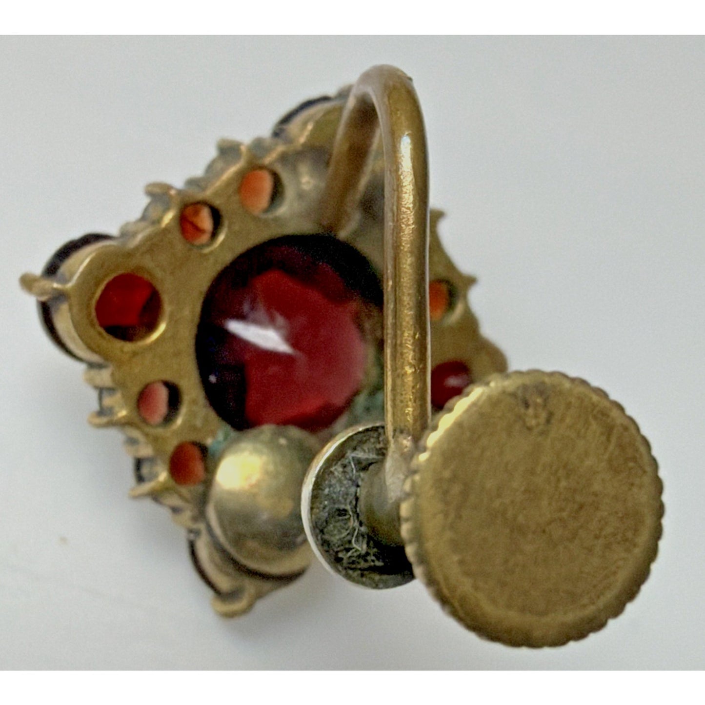 Victorian Red Garnet Star Snowflake Cluster Germany Brooch Pin Screw Earrings