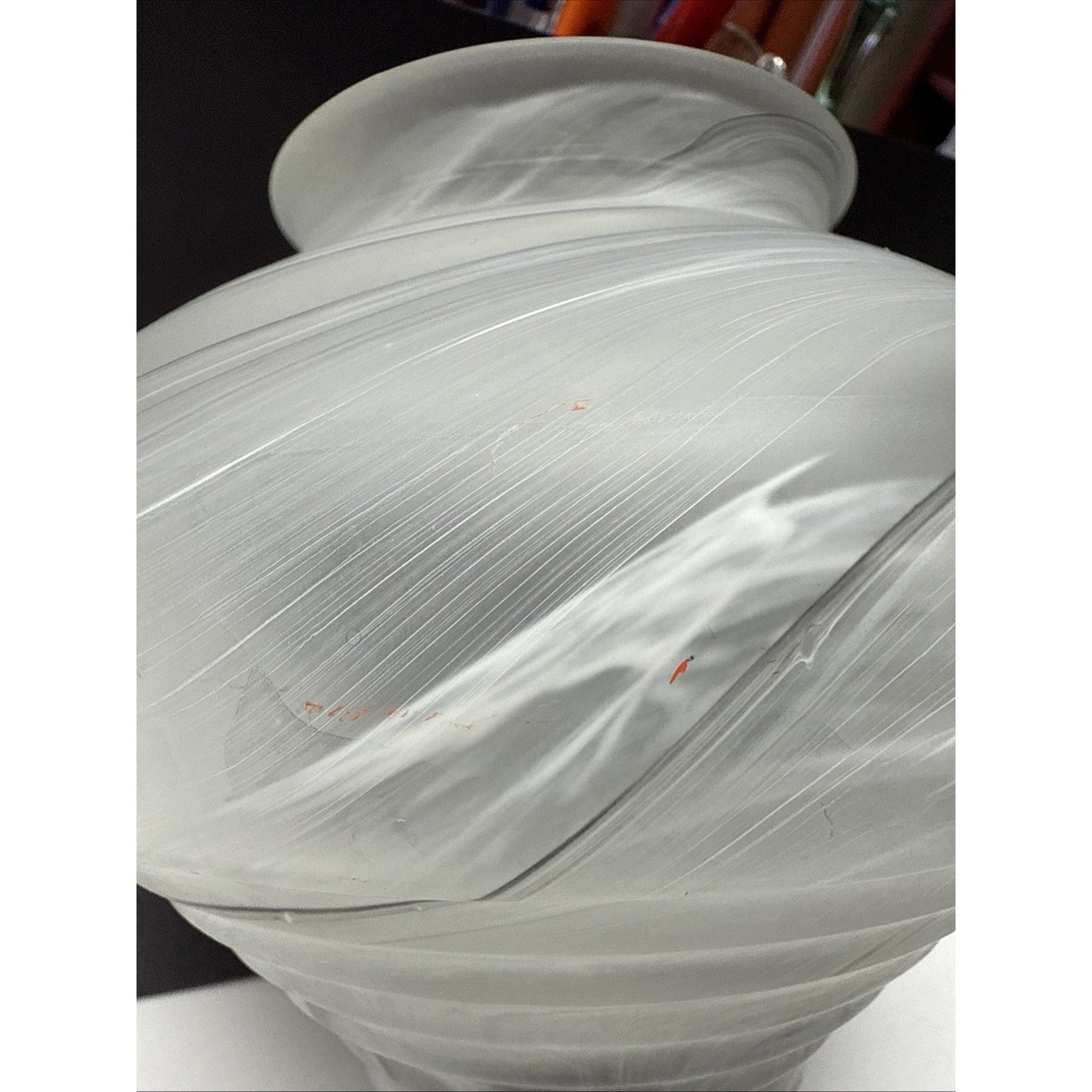 MCM Germany Marble Art Glass Ribbed Vase Smokey Rings Abstract Swirl As Is