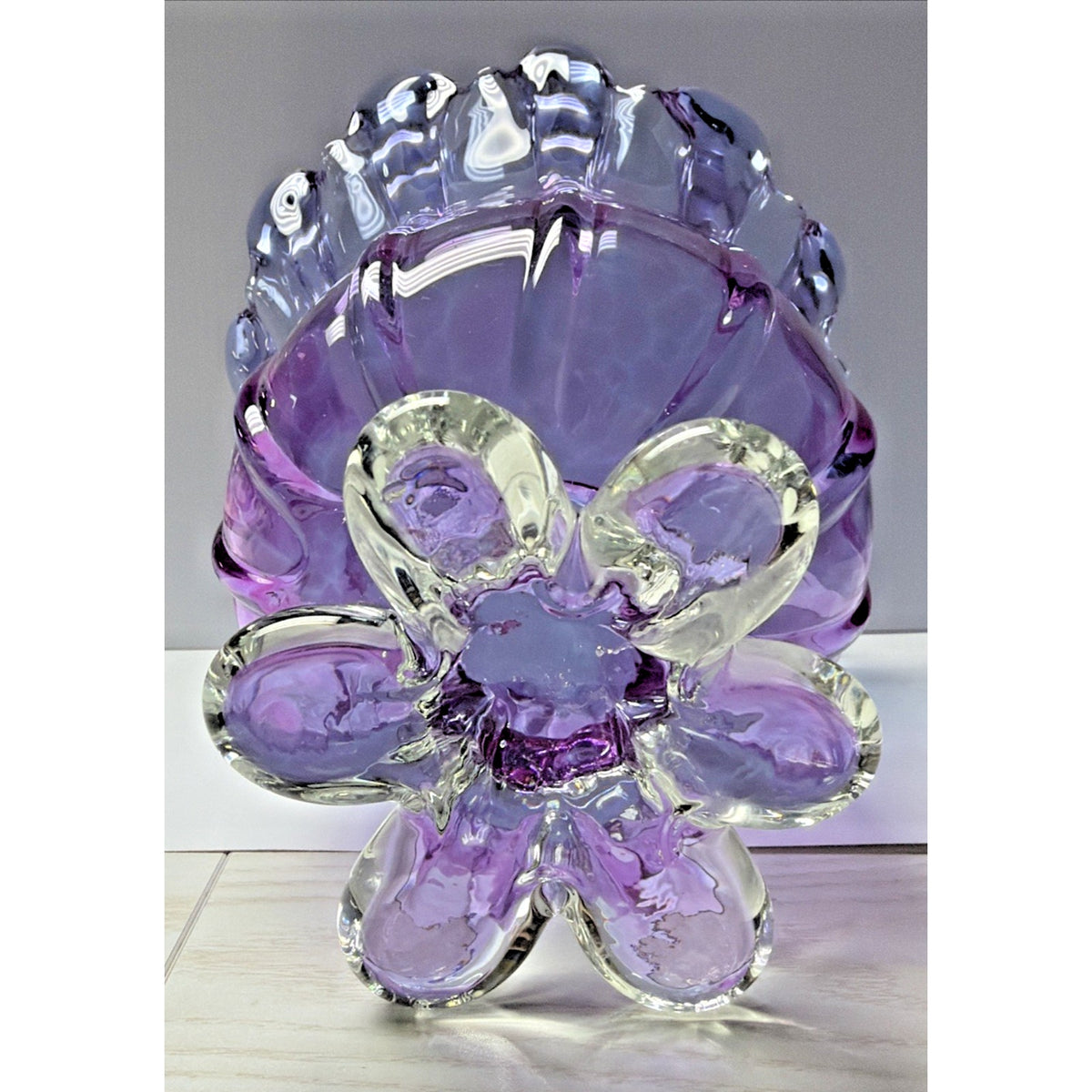 MCM Chribska Josef Hospodka Gradient Art Glass Vase Footed Mottled Purple Blue
