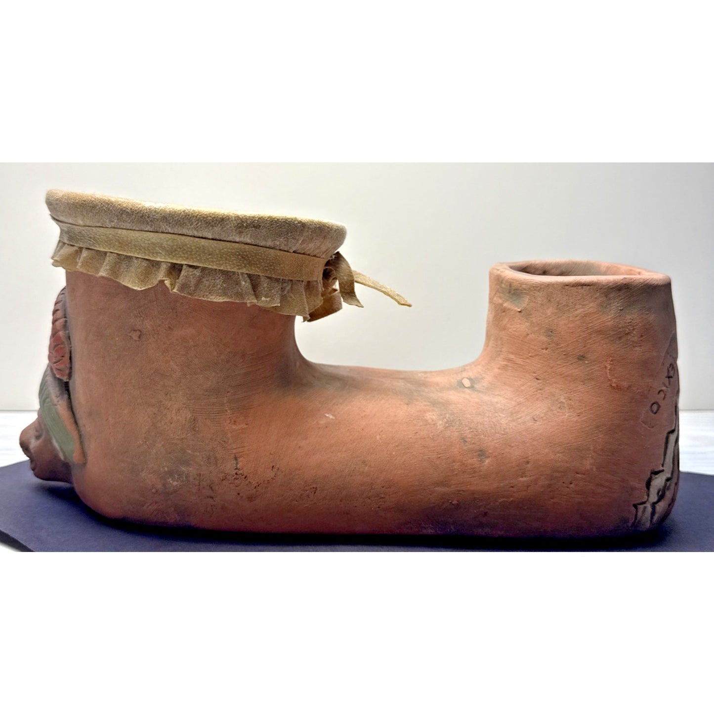 Vintage Mayan Aztec Folk Art Terracotta Clay Water Drum Figural Hide