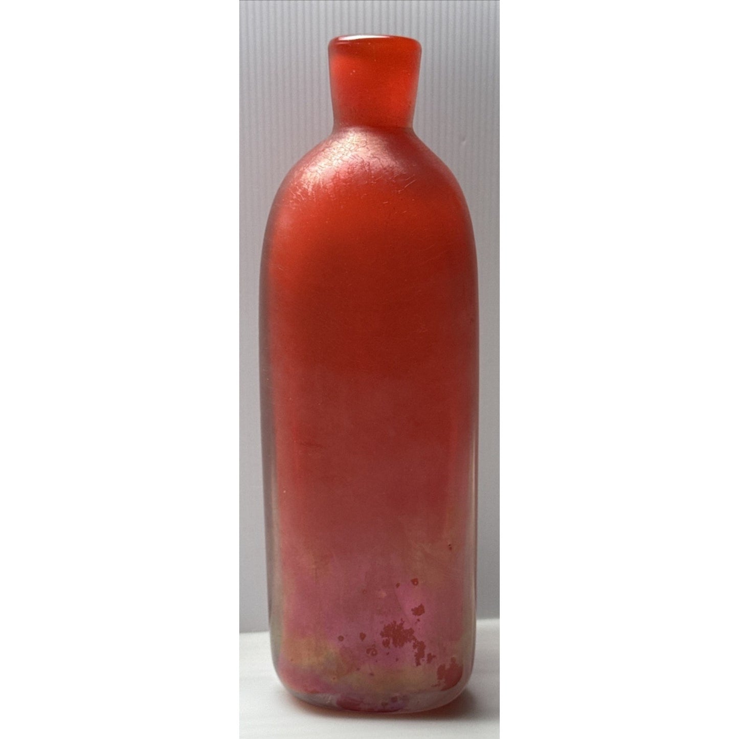 Murano Paolo Venini Velati Bottiglie Incised Triangular Bottle Red Orange As-Is