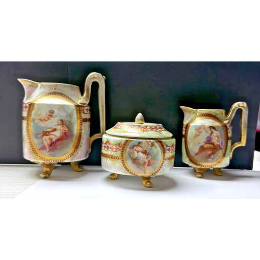 Antique Royal Vienna Style Mocha Set Service Sugar Creamer Victorian As Is 4443M