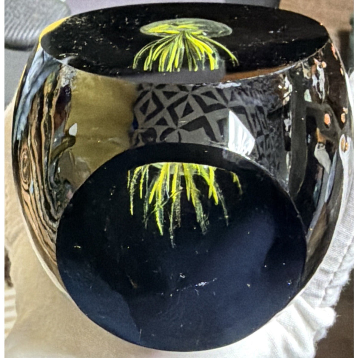 Vtg Black Glass Window Paperweight Aventurine Goldstone Jellyfish UV Reactive