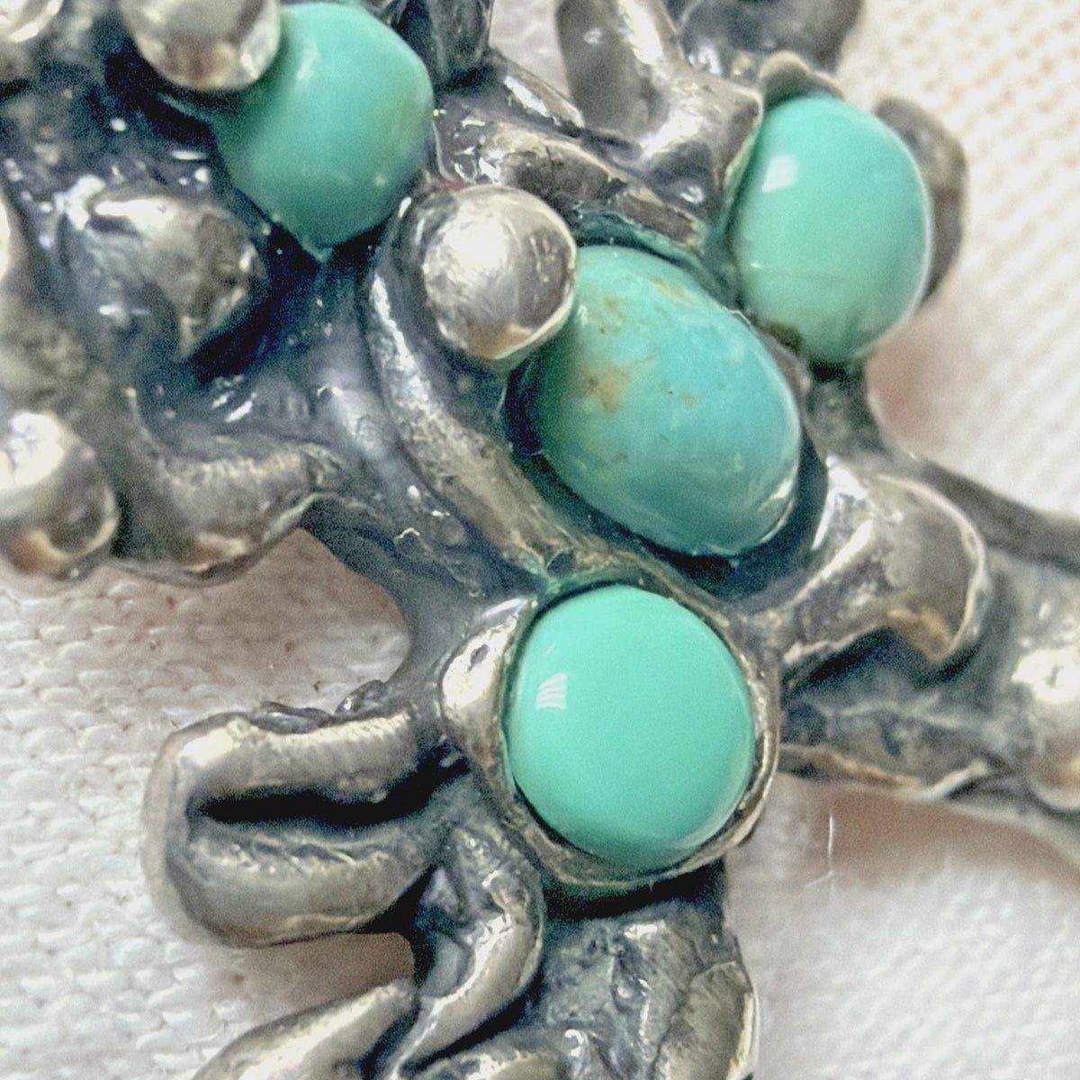 Brutalist Organic Cross Necklace Squash Blossom Turquoise Cabochon Bezel Read De