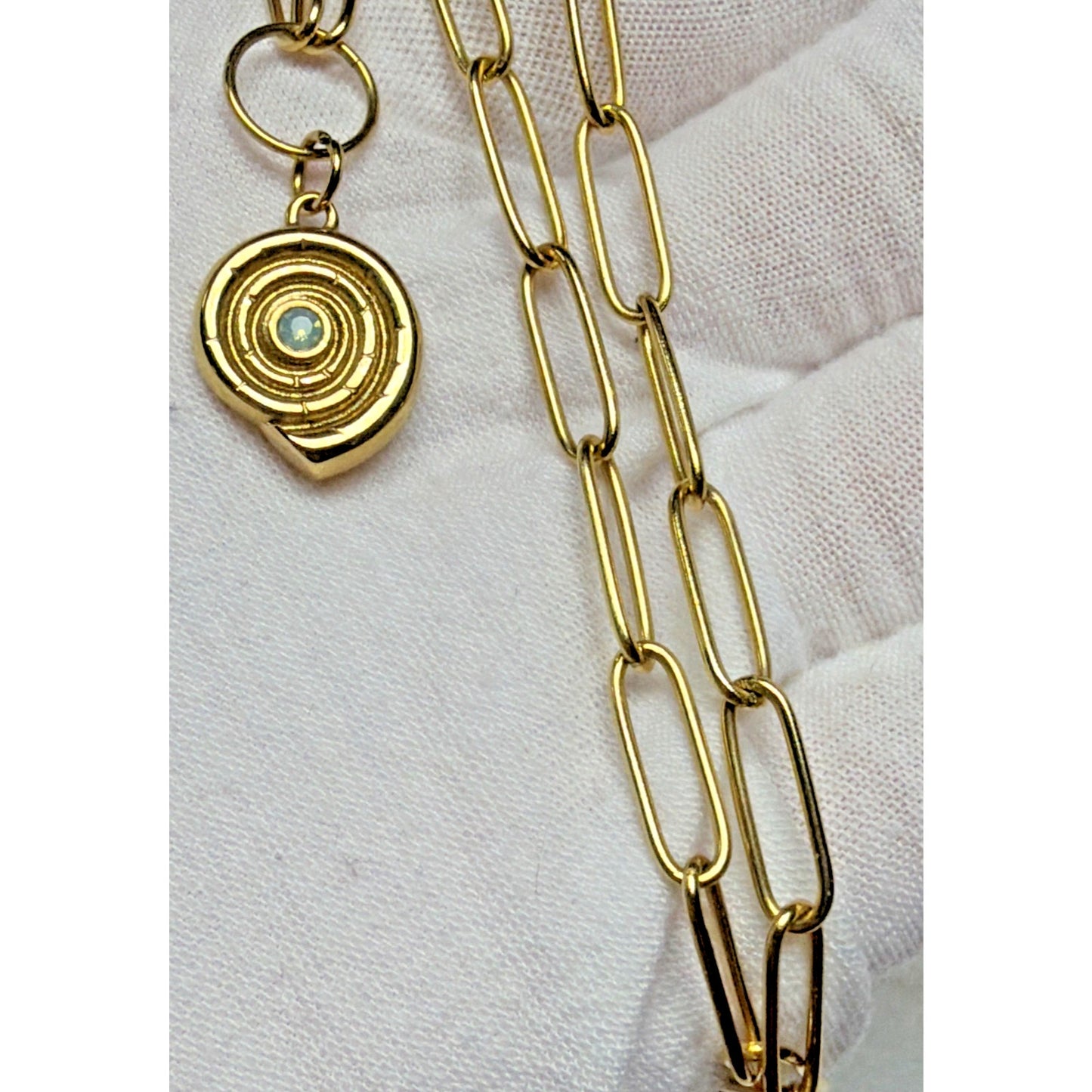 Spartina Moon Shell Pendant Necklace 20" 14k Gold Plate Paperclip Chain Snail