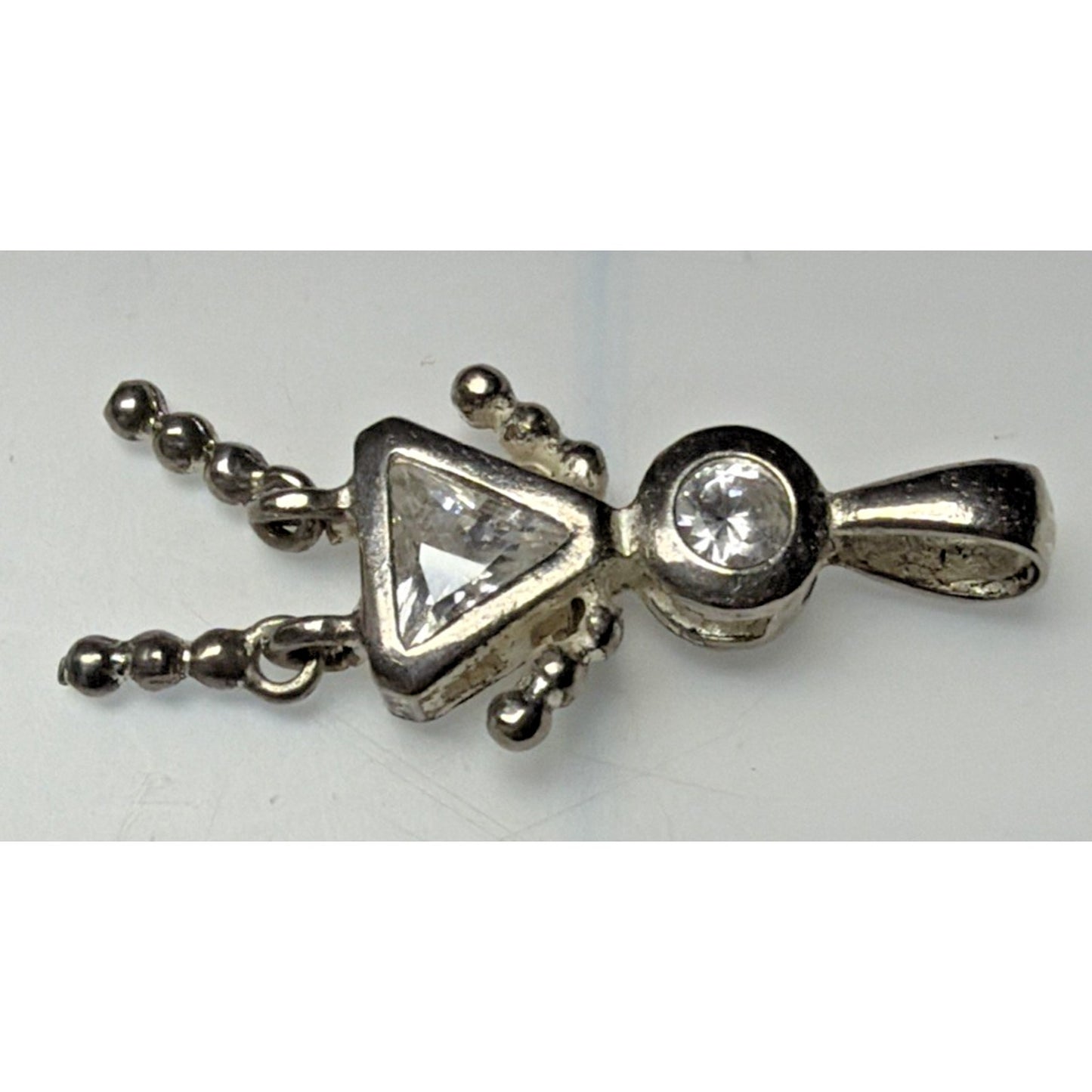 925 Sterling Silver White CZ April Birthstone Girl Articulated Charm Pendant