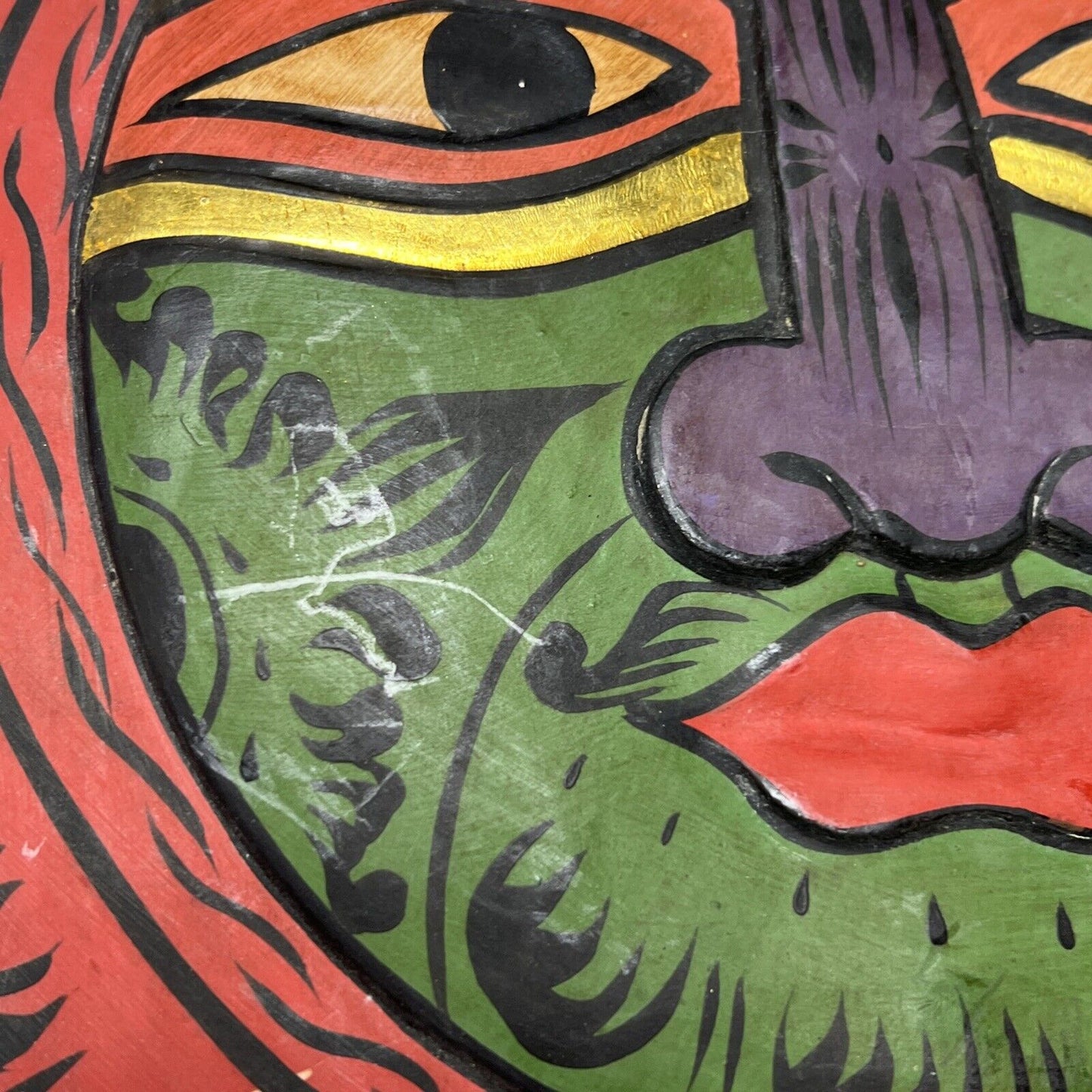 Vintage Folk Art Wood Carved Sun Face Mask Tribal Hand Painted Large