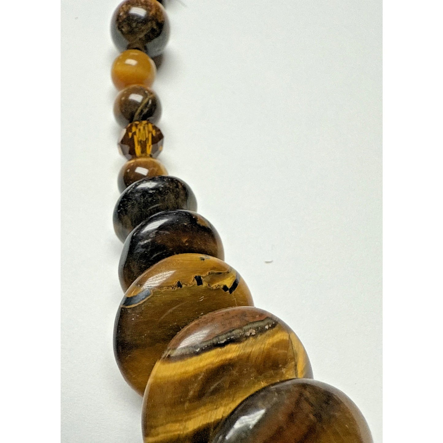 Vintage Tiger Eye Graduated Bead Collar Necklace Large Disc Toggle Layered As Is