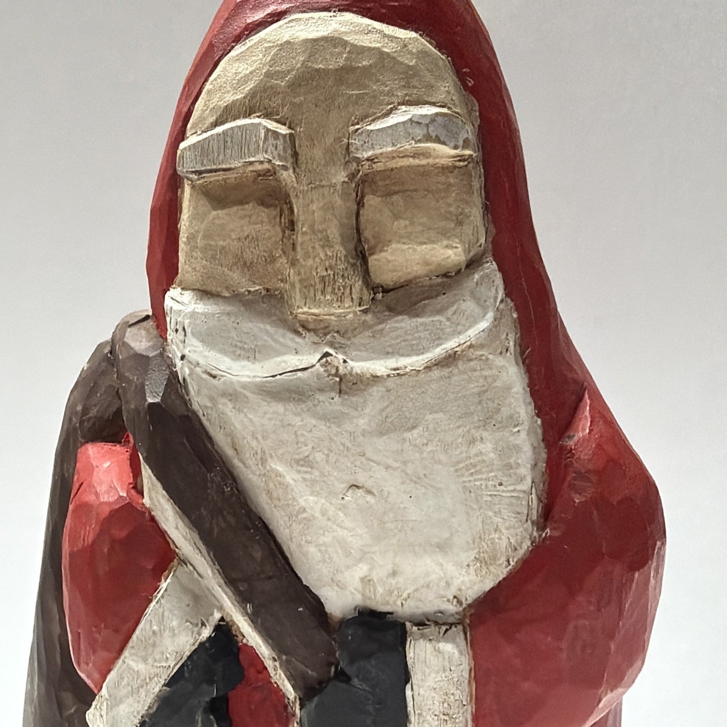 Vtg JAM Wood Carving Folk Art Santa Claus Bag Hand Painted