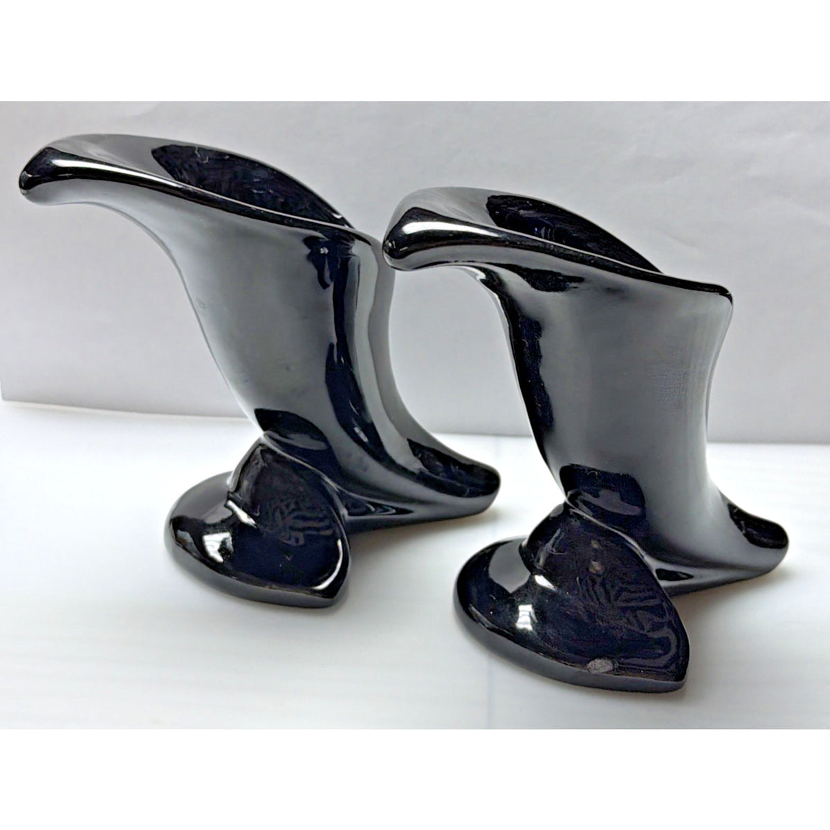MCM Lot of 2 Haeger Pottery Black Glazed Calla Lily Horn Cornucopia Vase As-Is
